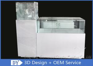 Glossy White Square / Rectangle Custom Glass Display Cases With Shelf Inside