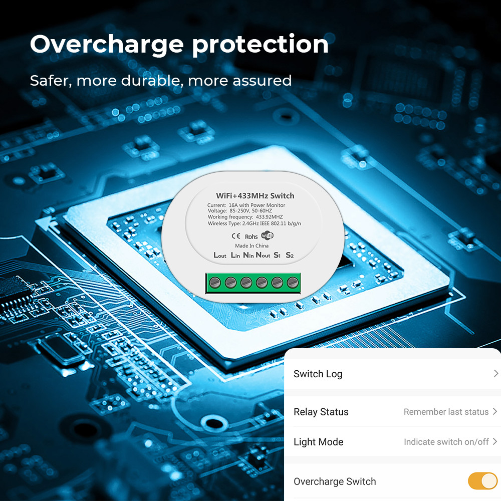 SMATRUL 16A Smart Power Monitor Breaker Tuya WiFi & RF433 Wireless Switch Mini 2-Way ModuleTimer Work with Google Home & Alexa