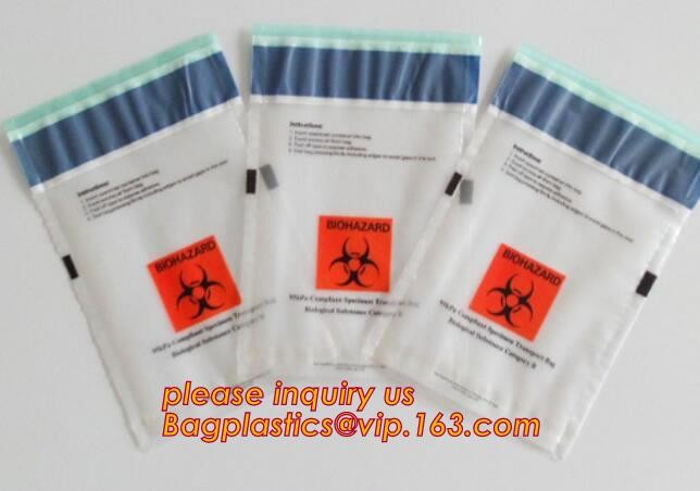 biohazard specimen Zip lockk bag with pocket, recycled custom printed ldpe 3 layers specimen bag Zip lockk bag, pac, pacrite