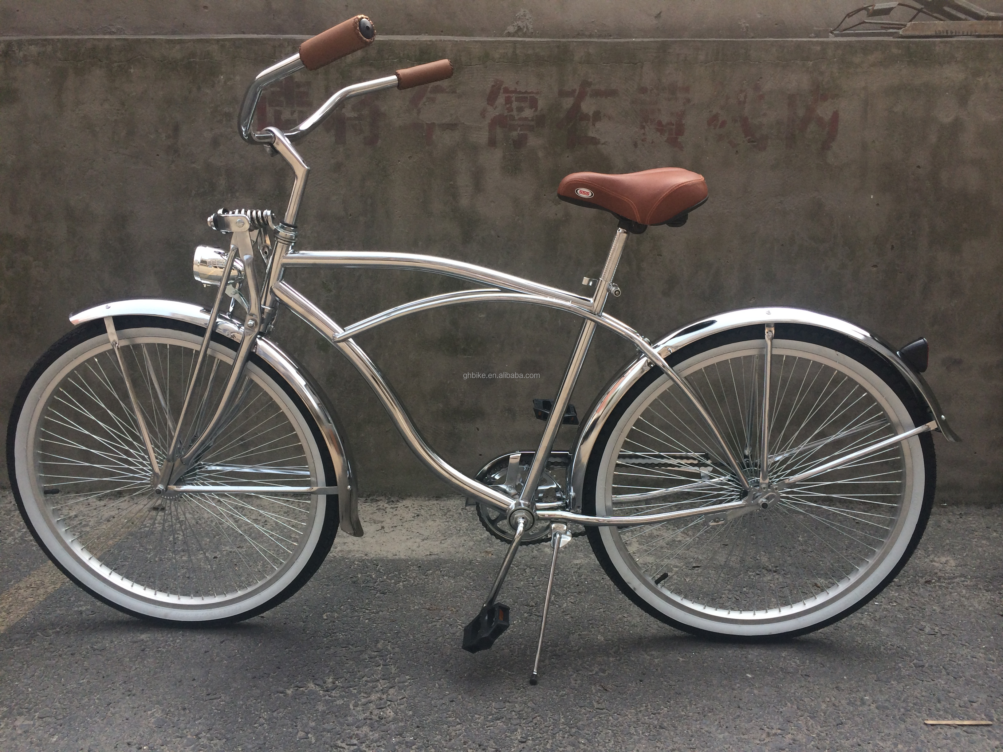 17kg 26inch 68Spokes Rim Sliver color CP frame Chrome paint single speed OEM/ODM men front spring fork beach cruiser bicycle