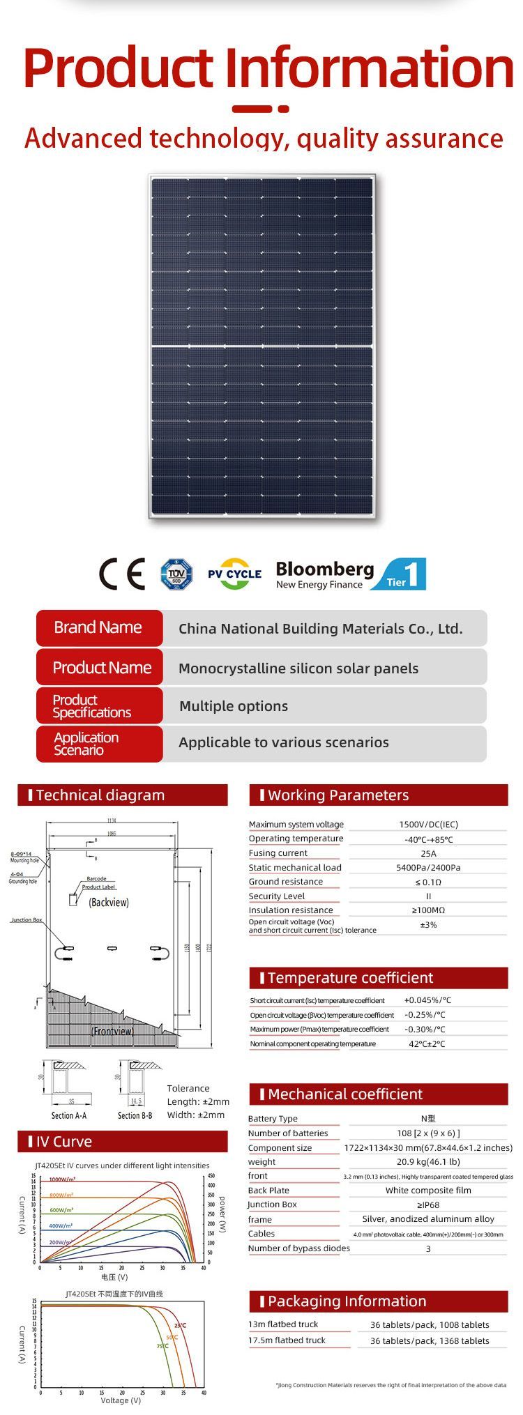 High Quality 590W Solar Panel Photovoltaic Module for Power Generation