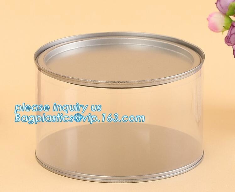 clear PVC PET can for food canning,Customized round clear paint can with tin lid,paint can with tin top & bottom and han