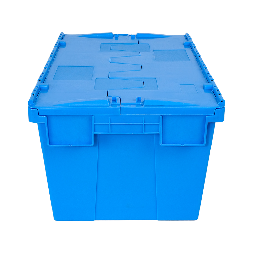 Reusable Attached Lid Container Nestable Logistic Moving PP Solid Box with Hinged Lid