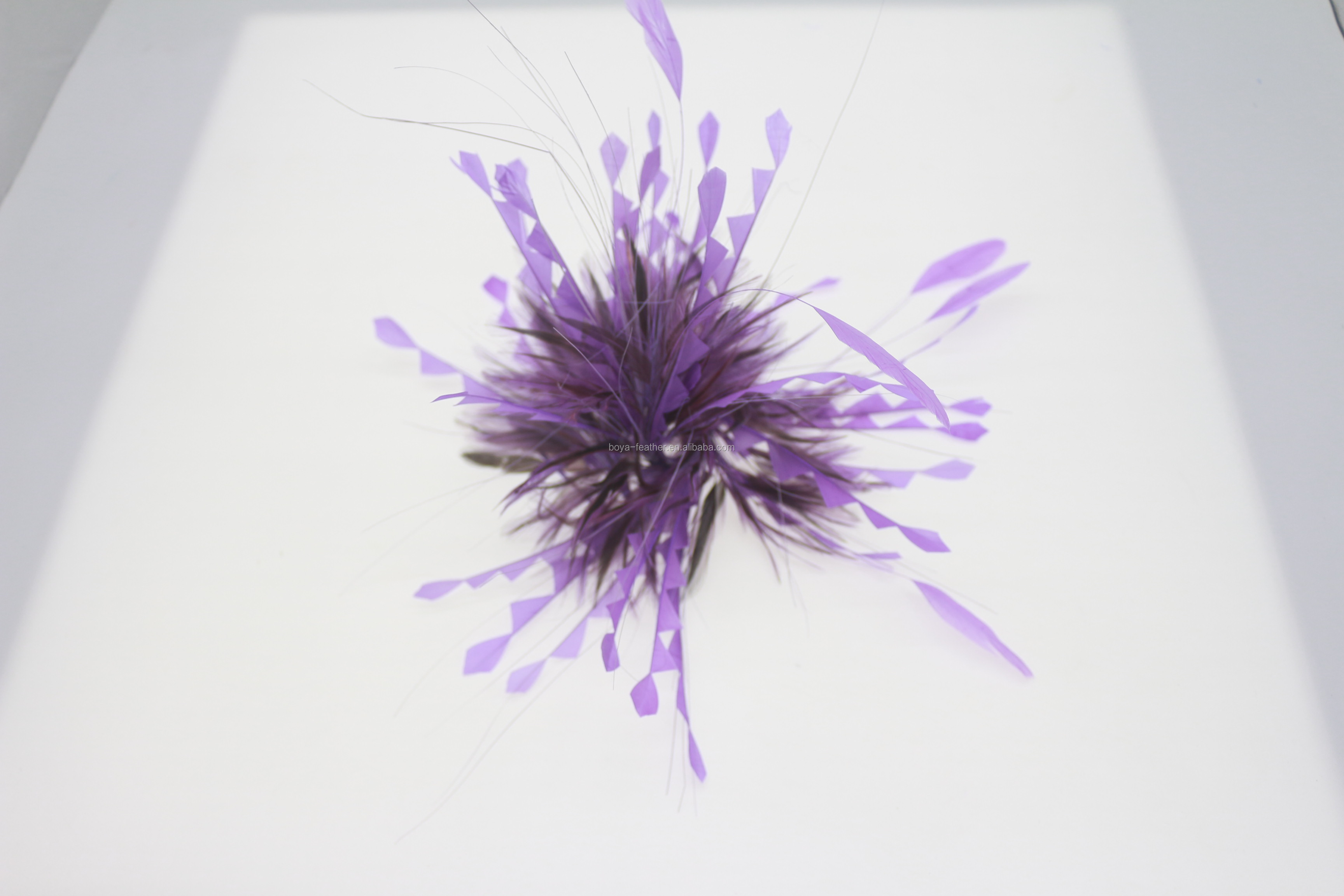 Party Decorations Stripped Coque and Hackle Feather Flower Mount with Wire Accessory