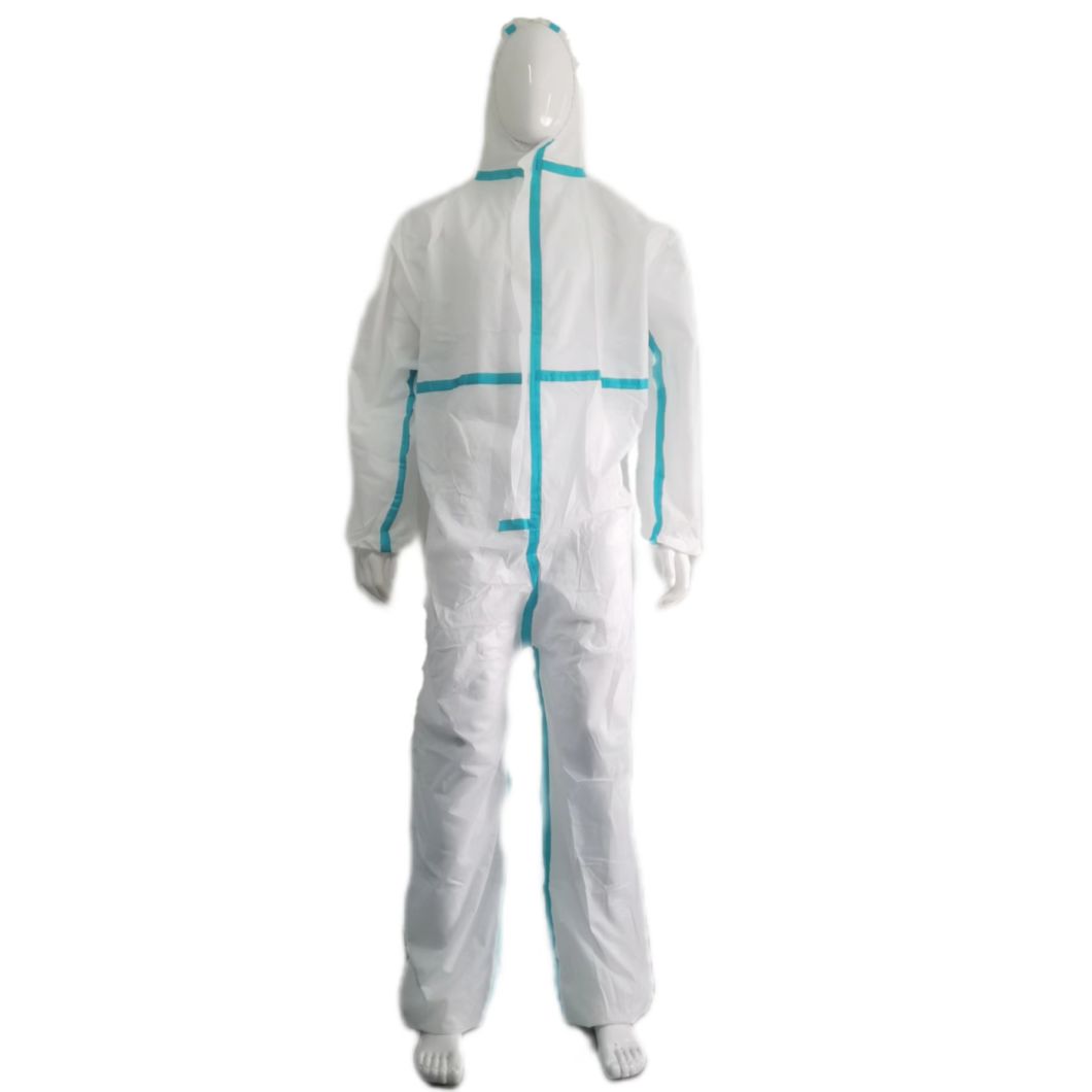 CE En14126 Lightweight SMS Disposable Protective Coverall with Taped Seam Seal