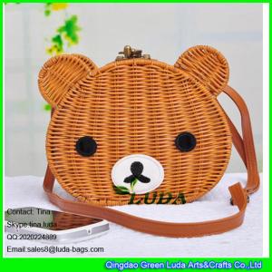 China LUDA cute bear wicker straw handbags for yong girls wholesale
