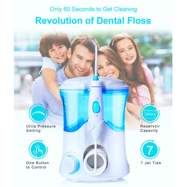 Family Countertop Oral Irrigator Oral Care Water Flosser With 7pcs Nozzles