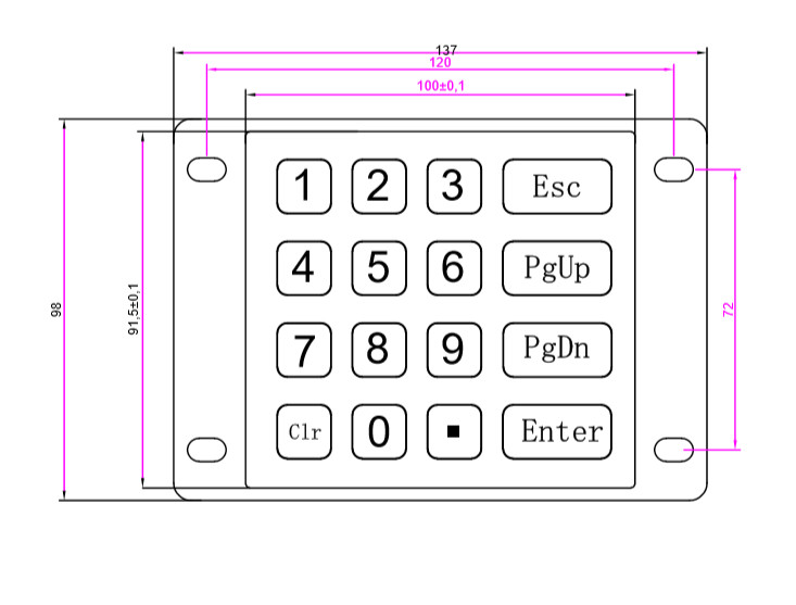Waterproof Backlit Numeric Keypad Energy Saving For Self Service Machine