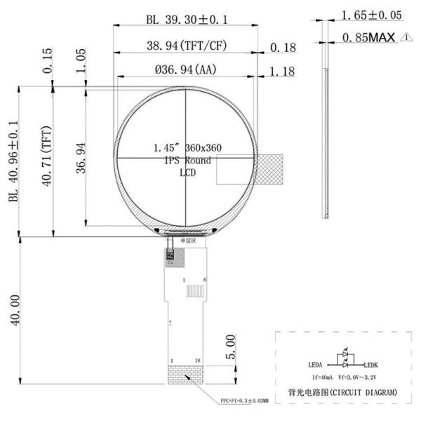 1.46 Inch Round Touch Screen Display 360x360 Touch Screen LCD Display 400 Cd/m2