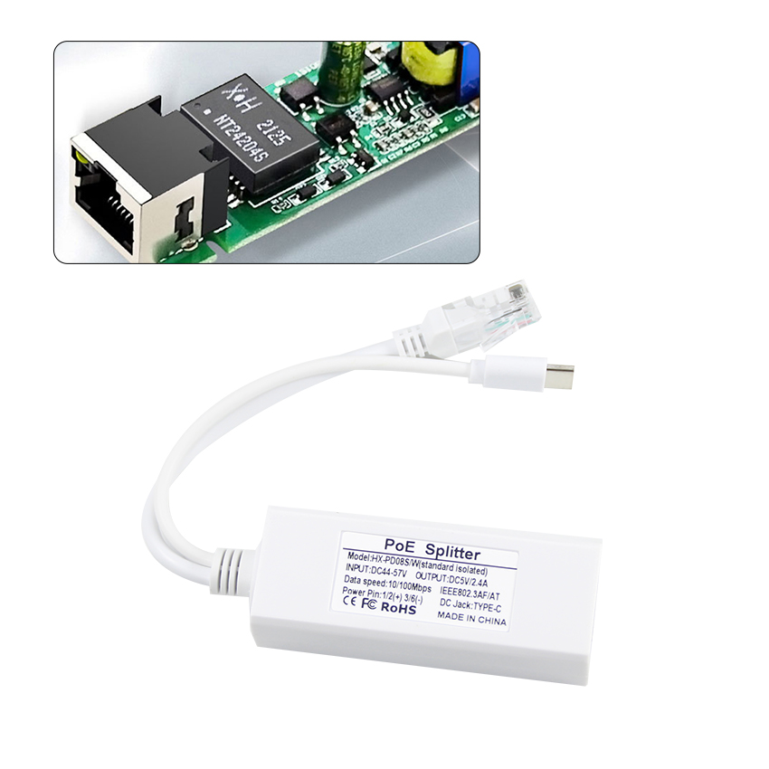 48V to 24V 12V 5V POE Splitter with 2 RJ45 Ports 1Gbps