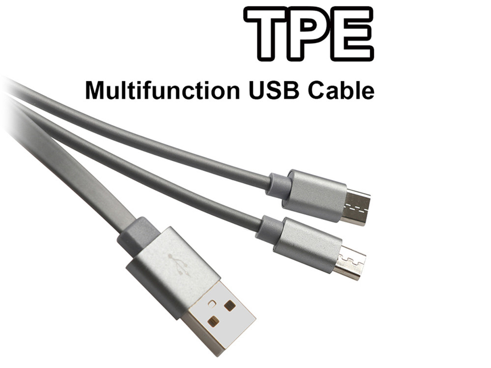 Safe Charging USB Extension Cable TPE 2 In 1 Usb Cord For Smartphone Portable