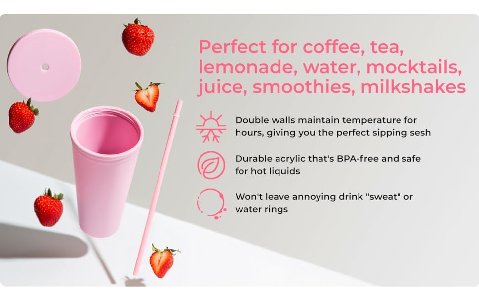 22 Ounces Colorful Iced Coffee Travel Mug With Straw Personalized Plastic Tumblers For Parties Birthdays Leak Proof Splash Proof And Easy To Clean