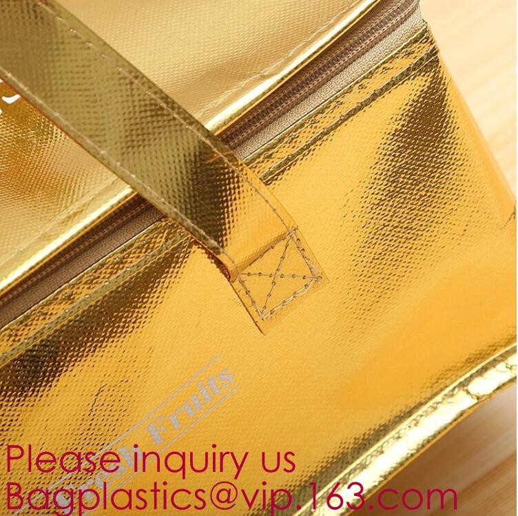 Custom Packing Aluminum Foil Zip-Lock Grocery Handle Thermal Insulation Cooler Bag For Outdoors,Promotional Insulated La
