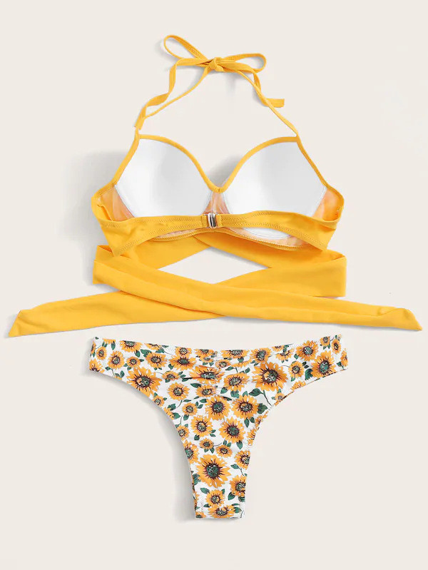 Tiered Layer Tie a Knot Front Top With Low waist Bikini swimsuit high cut