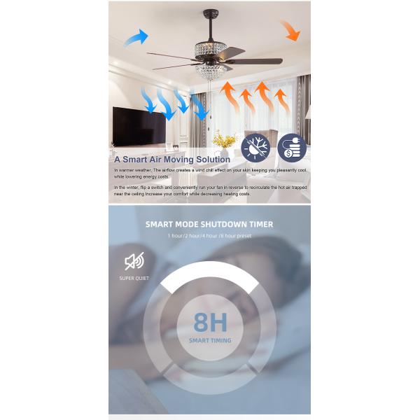 5 Blades 65W Dining Room Ceiling Fan Light Iron Blade Fan 52Inch