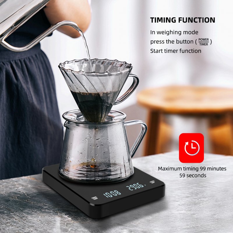 High Precision 0.1g Accuracy 3000g Capacity Coffee Scale with USB Charge and Digital Timer for Kitchen Use