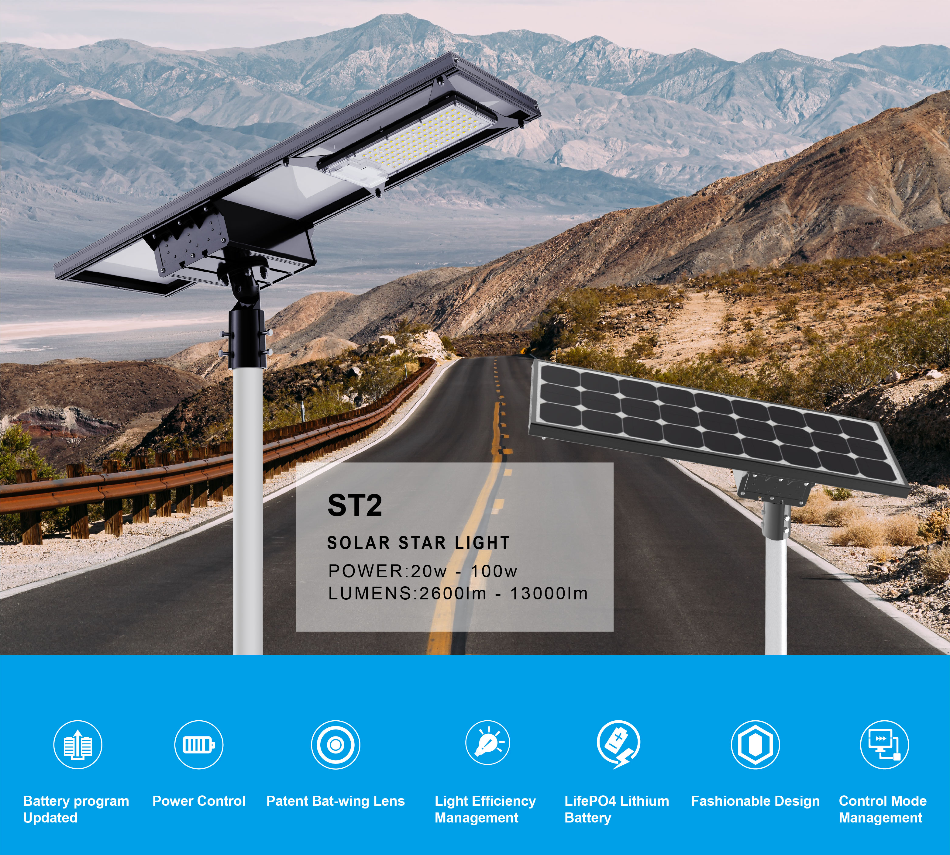 All Weather 100w 150w 200w LED Solar Street Light Angle Adjustable Sensor Parking Lot Light