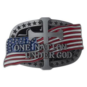 China US Flag Style Enamel Metal Belt Buckle Custom With 3D ONE NATION UNDER GOD Design wholesale