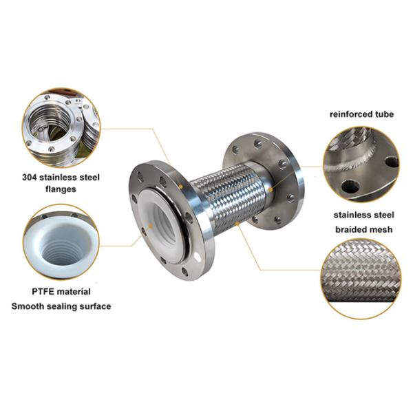 PTFE Lining Stainless Steel Wire Braided Corrugated Metal Hose Flexible Fittings