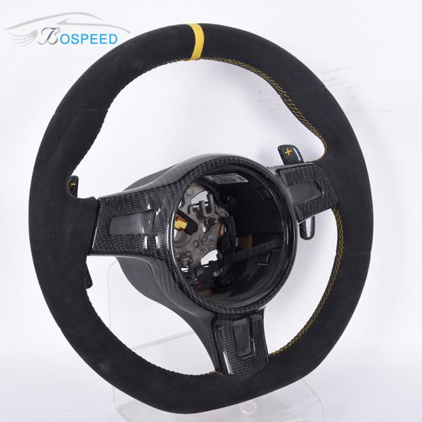 400mm Full Leather Alcantara Porsche 992 Steering Wheel Yellow Stripe