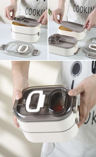 Food-Grade PP Plastic And Stainless Steel Bento Box Stackable Leak-Proof Double Layer