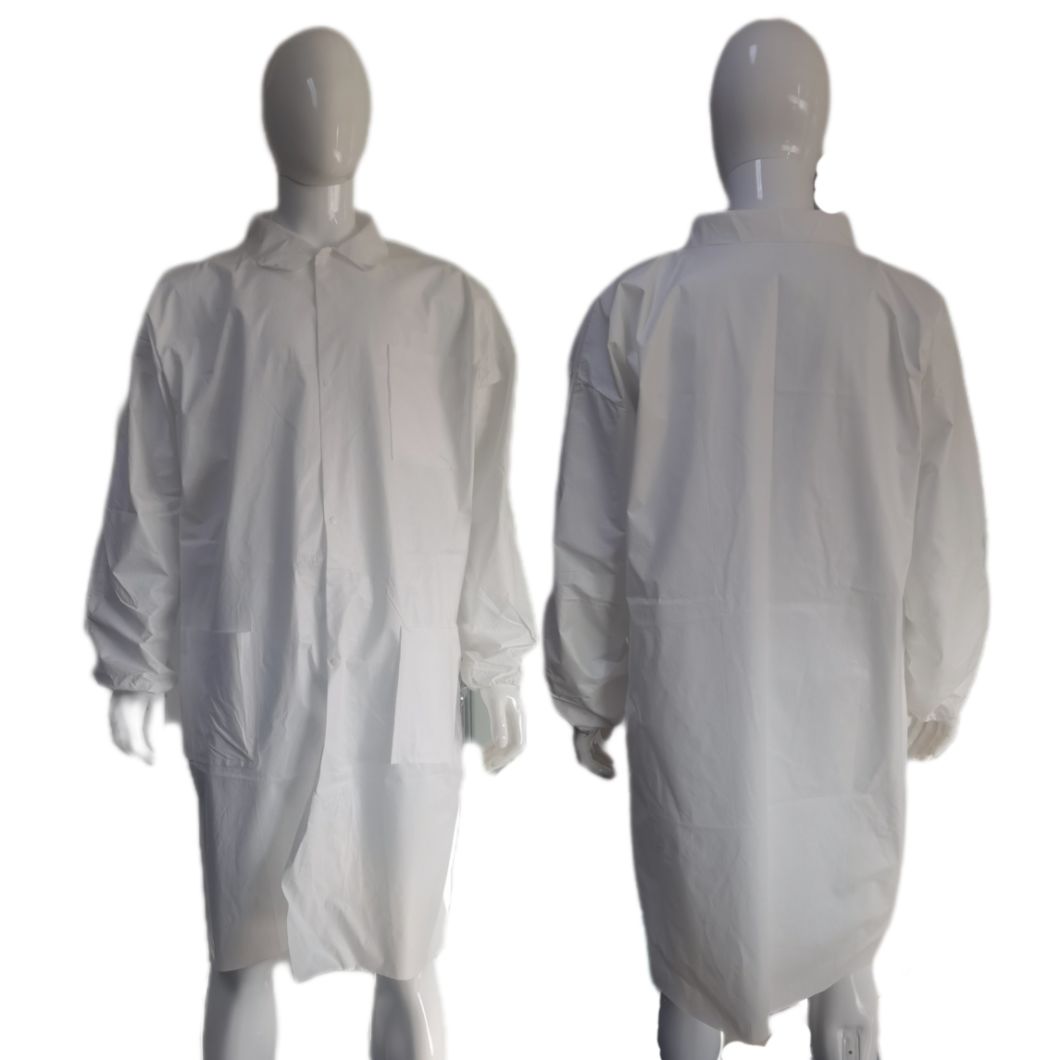 Manufacturer Disposable Microporous/PP/SMS Lab Coat with Double Collar