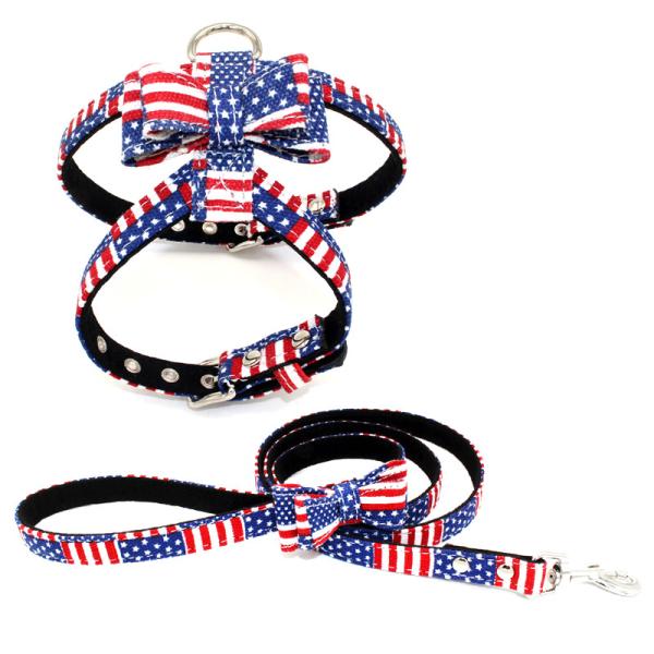 Country Flags Pattern Baby Dog Harness Set Soft Fiber No Pull Easy Control