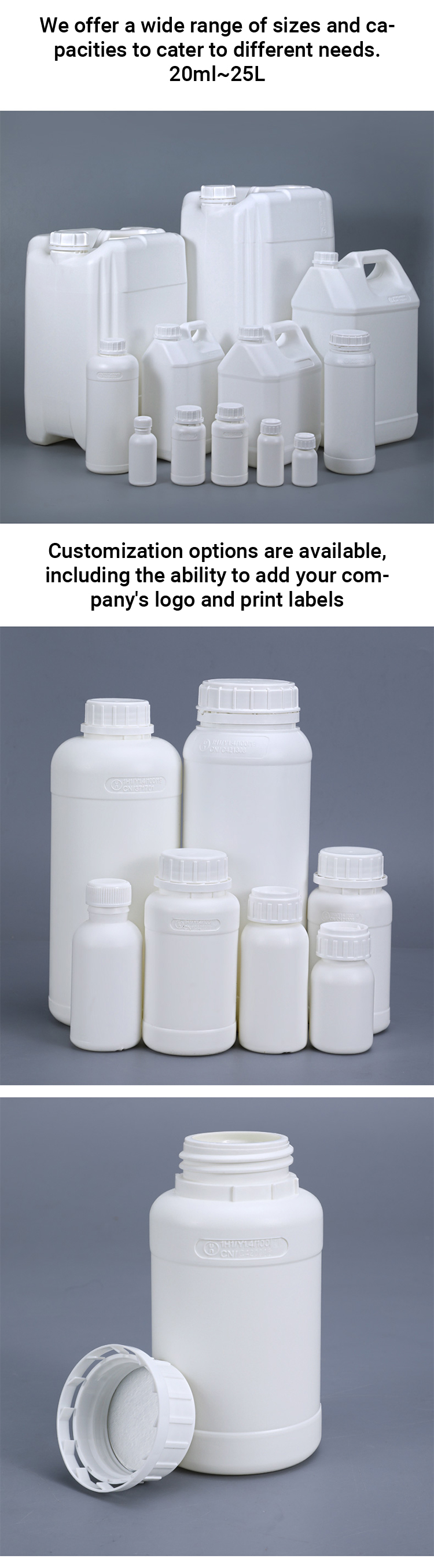 HDPE Plastic Fluoride Transparent Reagent Bottle 1000ml 1L For Chemical Packaging