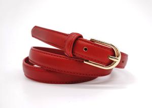 China 20mm Curved Womens Genuine Leather Belt With Stitching Pin Buckle wholesale