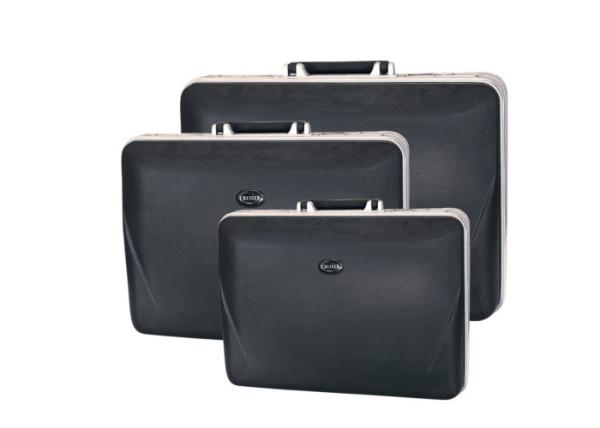 Quality 3 Pcs ABS Black Leather Briefcase Bag With 2 Side Button Lock And 1 Middle Combination Lock for sale