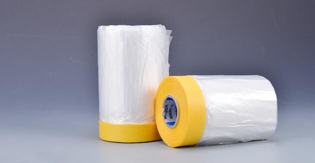 Disposable car protection pre-taped paint plastic masking film, PE material soft hardness protective plastic masking fi