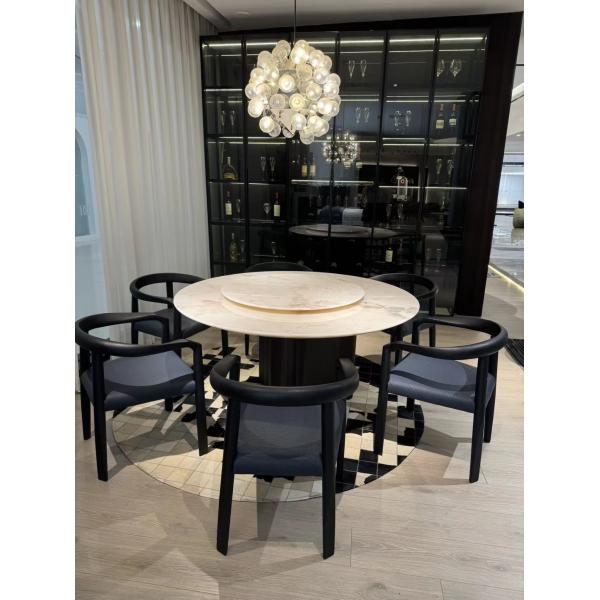 Namibia Oyster Ehite White Marble Round Dining Table - Elegant Tuscan Style Centerpiece
