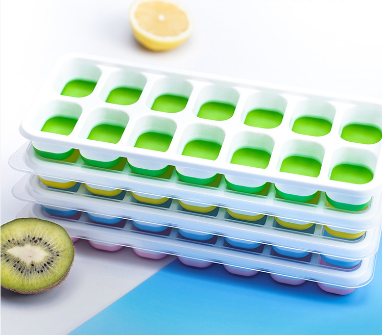 Stocked 14 Cavity Ice Cube Maker Molds with Lids and Bpa Free PP Plastic