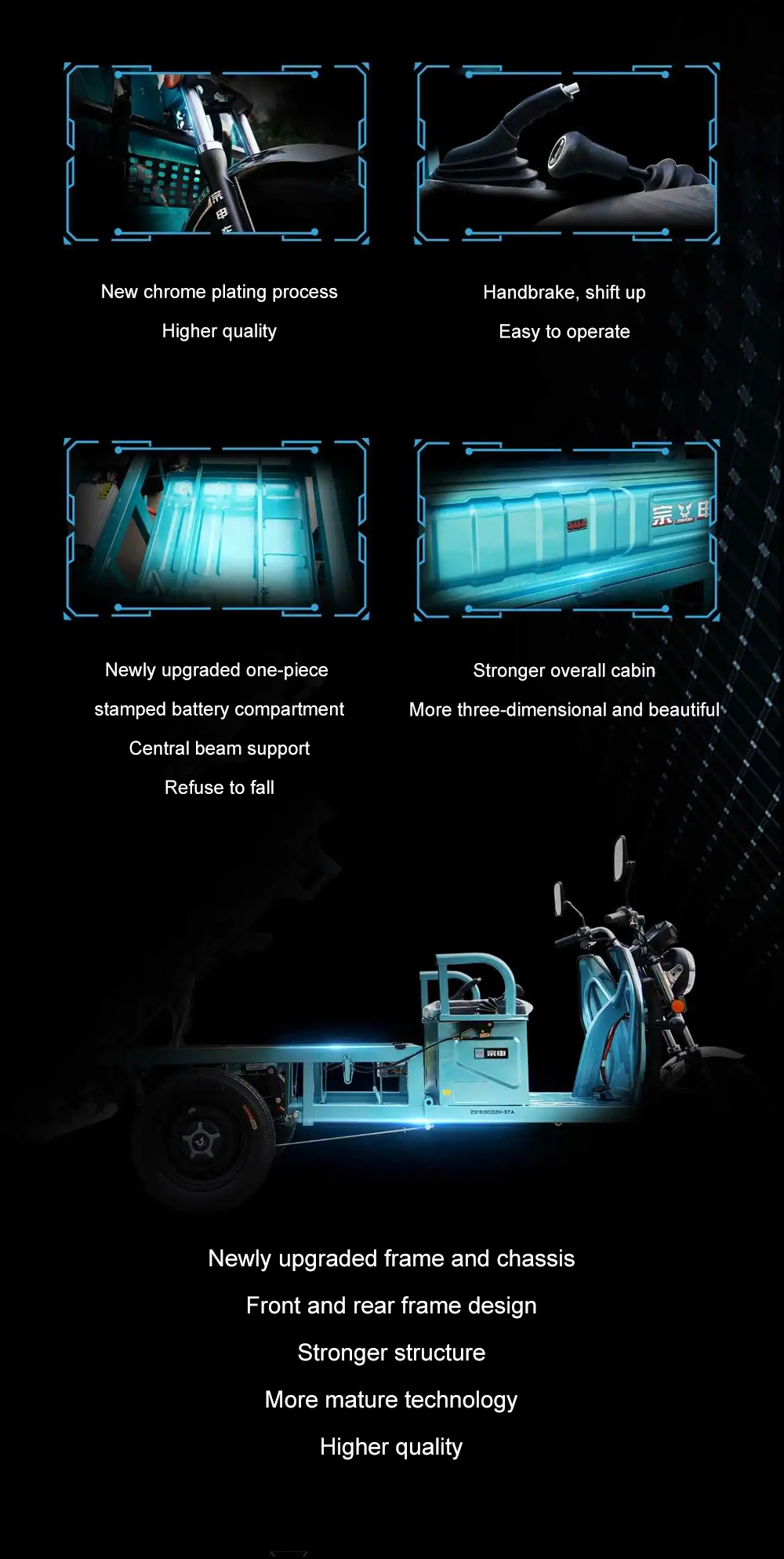 Heavy Duty Electric Tuk Tuk Tricycle for Cargo 1500*1000*280mm Driving Mileage≥90km