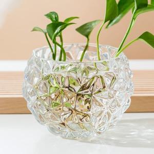 China 8.8cm Tall Pressed Home Decoration Glass Bubble Ball Vase Diamond Pattern wholesale