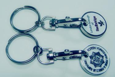 Quality caddy coin key chain, trolley coin keychains, coin holers for sale