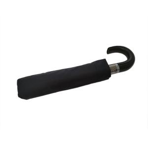 Men Black Auto Open Close Umbrella Crook Leather Wrapped Handle No Print