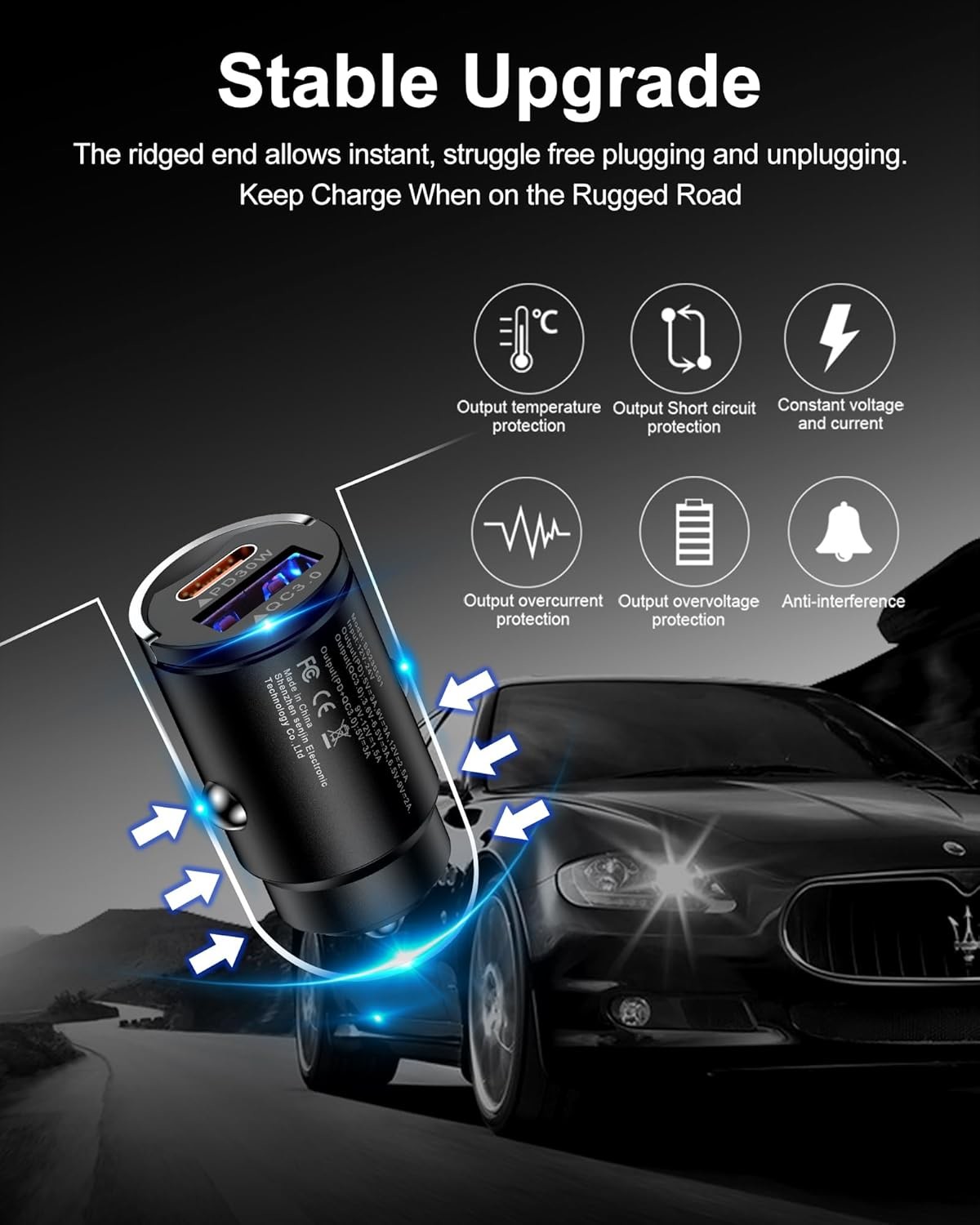 Mini Pull Ring 45W Car Fast Charger Zinc Alloy PD45W/QC3.0 Flash Charge Multi Function