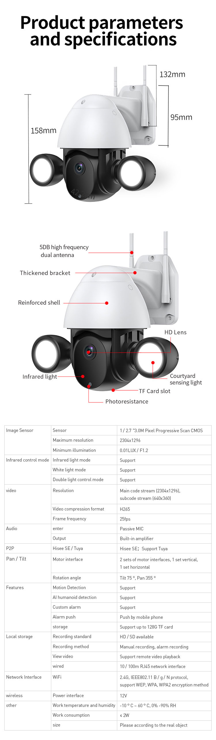 Night Vision Security Smart Home 3mp Wifi Ptz Camera Automatic Track Two Way Voice