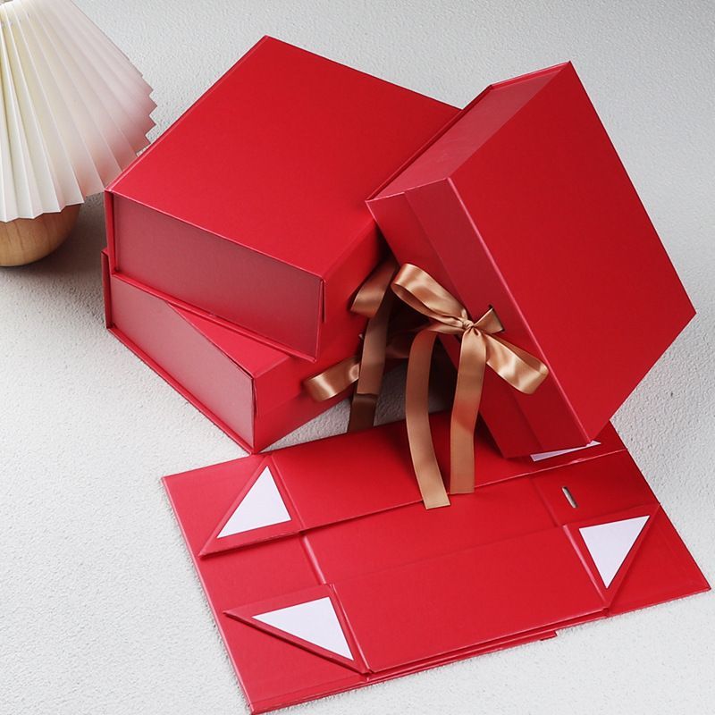 Custom Logo Printed Folding Carton Box, Rigid Cardboard Ribbon Closure Magnetic Paper Gift Box