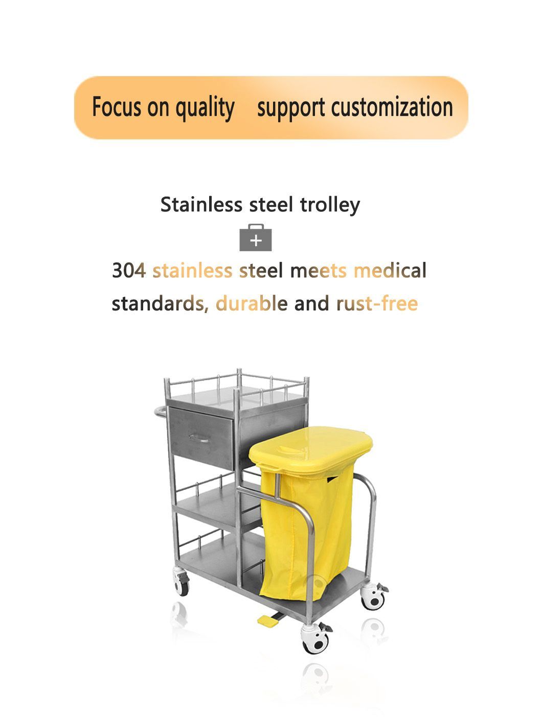 Higher Quality Stainless Steel First Aid Trolley for Hospital Nursing Equipment Trolley