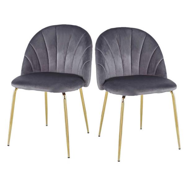 24.80lbs Weight 2pc Gray Velvet Upholstered Dining Chair Metal Leg