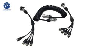 Trailer 7 Pin Sprial Rear View Camera Cable To 4 Cameras Male To Female