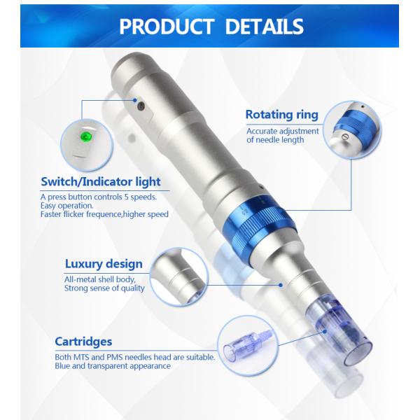 Electric Microneedle Derma Pen For Acne Treatment , 2 Batteries Skin Needling Pen