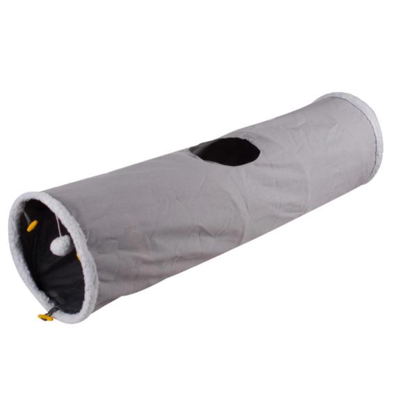 Grey Collapsible Lambswool Peephole Outdoor Cat Tunnel