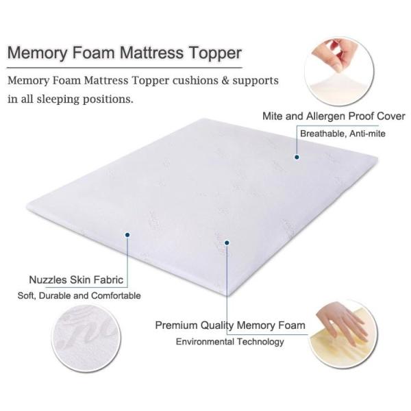 King Size Memory Foam Mattress Topper For Relieving Pressure White Color