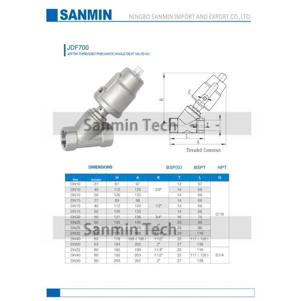 JDF700 Threaded Pneumatic Angle Seat Valve Angle Type Control Valve