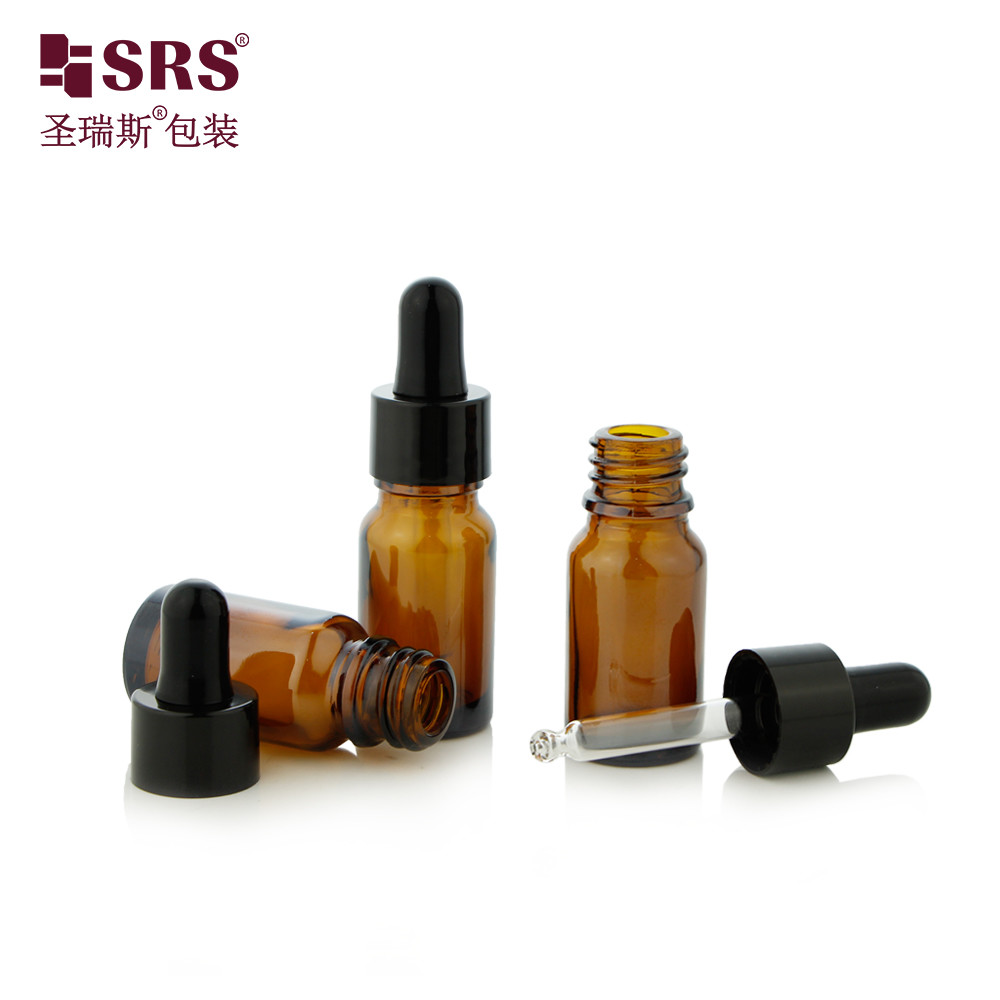15ml 0.5 oz Empty Amber Color Round Thick Wall Mold Essential Oil Glass Bottle Dropper
