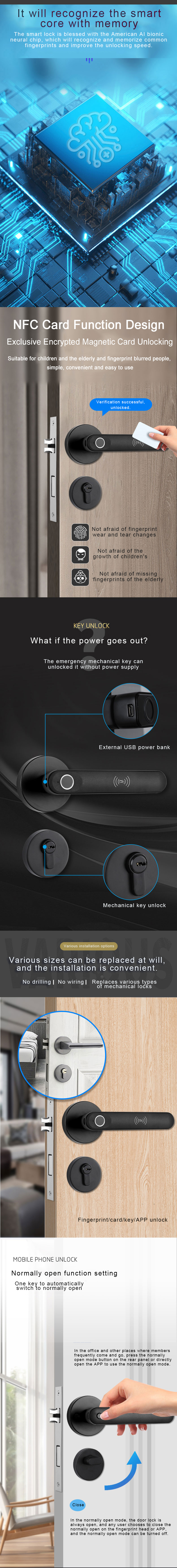 Upgrade Home Security Tuya Fingerprint Key USB Port Door Handle Lever Lock