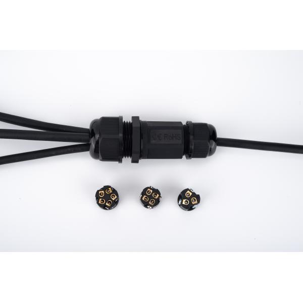 IP68 Quick Connector Waterproof 1 In 2 Out Black Color For Underground Cable Junction Box